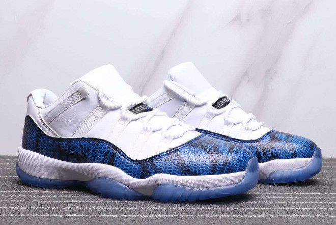 Air Jordan 11 Low Snakeskin White Black-Navy Shoes